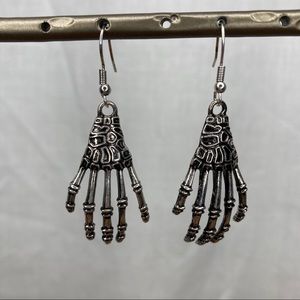 Skeleton Hand 3D Silver Tone Drop Dangle Earrings